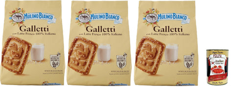 Mulino Bianco Galletti, Biscotti Con Latte Fresco 100% Italiano, Biscuits Au Lait Frais 100% Italien, Biscuits Cookies, 3x 800g + Italian Gourmet Polpa 400g