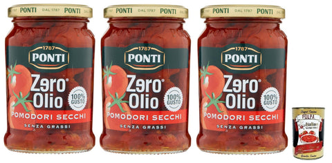 Ponti Pomodori Secchi Zero Olio Lot De 3 Pots De Tomates Séchées Sans Huile 300 G + Boîte De 400 G