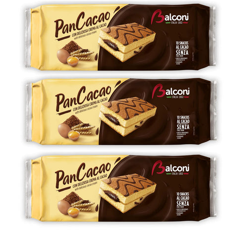 Balconi Pancacao Snack Al Cacao Lot De 3 Gâteaux Éponge Doux Et Crème De Cacao Doux 280 G