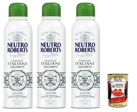 Neutro Roberts Dolomiti Lot De 3 Déodorants En Spray Sans Sels D'aluminium, Sans Taches Zéro, Avec Huile Essentielle De Magnolia Et Musc Blanc, Avec Huile De Glycérine Pure, 48h – 3 X 200 Ml + Italian