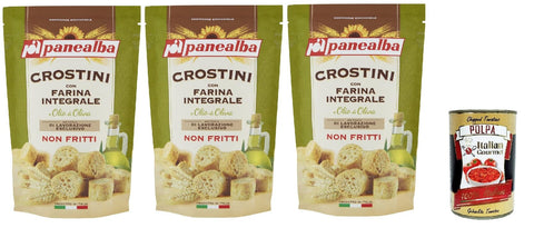 Panealba Crostini Con Farina Integrale E Olio Di Oliva, Croûtons À La Farine Complète Et À L'huile D'olive, Collation Salée, Non Frites, 3 X 80 G, Avec Polpa Italien Gourmet 400 G