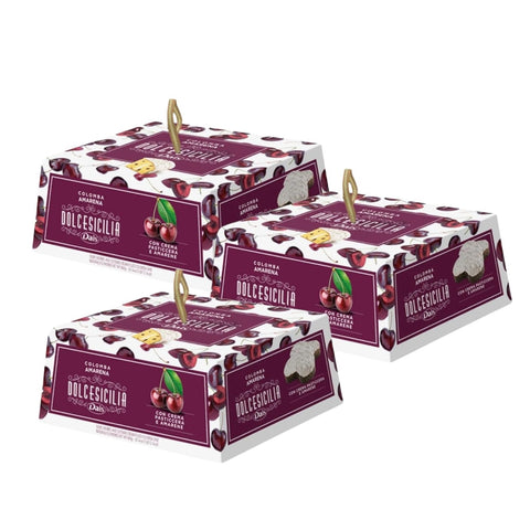 3x Dais Dolcesicilia Colomba Amarena, Gâteau de Pâques italien aux cerises noires confites, 800 g
