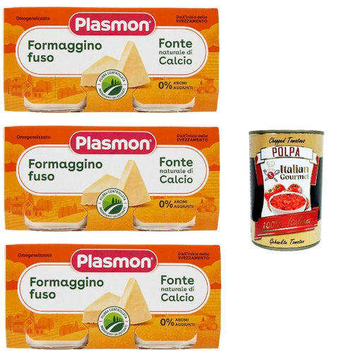 Plasmon Formaggino Fuso 3x (2x80g) Avec Du Lait Italien, 100% Naturel, Sans Pièce Ajoutée + Gastronomie Italienne Polpa 400g