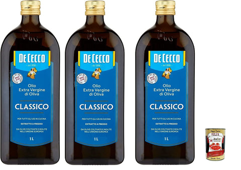 De Cecco Classico Lot De 3 Huiles D'olive Extra Vierge Extra Olive Vierge 1 Litre + 1 Polpa Italien Gourmet