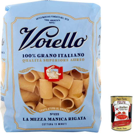 Voiello Pasta Mezze Maniche Rigate Lot De 5 Pâtes 100 % Italiennes N 122 500 G + Polpa Italian Gourmet 400 G