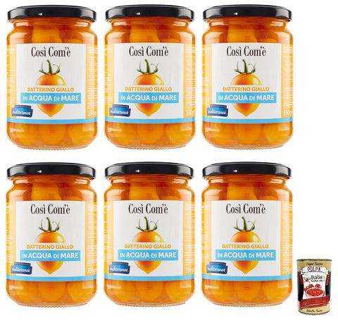 Così Com'è Datterino Giallo, Tomate Jaune Datterino Dans L'eau De Mer, Tomates Italiennes, Pot De 350 G + Boîte De 400 G