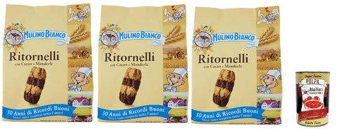 Mulino Bianco Ritornelli, Biscotti Con Cacao E Mandorle, Biscuits Au Cacao Et Aux Amandes, Biscuits Cookies, 3x 700g + Italian Gourmet Polpa 400g