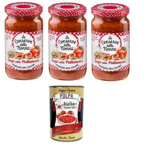 Le Conserve Della Nonna- Sugo Alla Puttanesca Sauce 3 X 190 G + Italian Gourmet Polpa 400 G