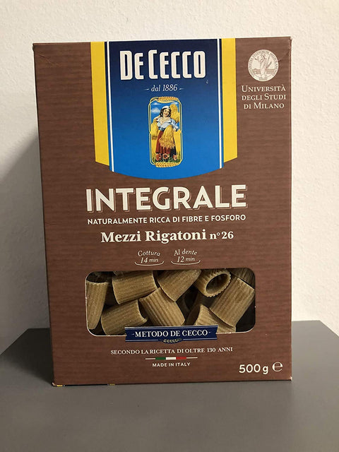5x Pasta De Cecco Mezzi Rigatoni Integrali N° 26 Pâtes Italiennes À Grains Entiers 500g