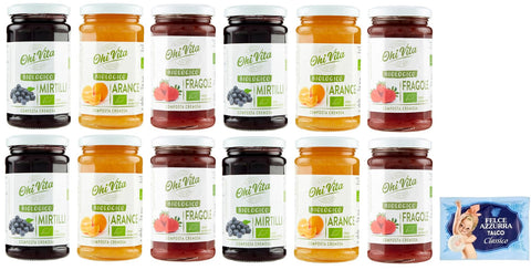 Ohi Vita Lot De 12 Paquets De Test Pour Confiture, Oranges, Fraises, Myrtilles, Compote De Fruits Crémeux, Pot De 250 G + 1 Sachet De Talc Felce Azzurra 100 G