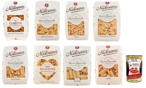 La Molisana, Test Set, Italian Pasta, 8x 500g Pâtes Lenta Liveanzionion Pâches De Blé De Bronze + Italian Gourmet Polpa 400g
