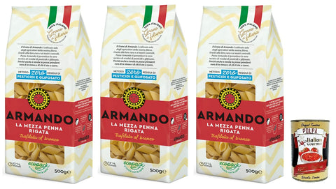 Armando La Mezza Penna Rigata Lot De 3 Pâtes 100 % Italiennes 500 G + Boîte De 400 G