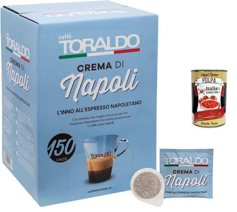 Cialde Caffè Toraldo Miscela Crema Di Napoli Ese 44 Mm, Cialde Ese 44mm, Box Lot De 150 Dosettes De Café + Italian Gourmet Polpa 400g