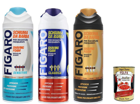 Figaro Kit De Test De Mousse À Barbe – Pour Rasage Fréquent – Mousse À Barbe Douce Et Confortable – 3 X 400 Ml + Italian Gourmet Polpa 400 G