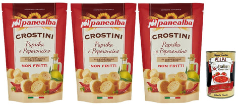 Panealba Crostini Crostini Croûtons Au Piment Et Au Piment, 3 X 100 G, Salés, Non Frits, 3 X 100 G, Avec Polpa Italien Gourmet 400 G