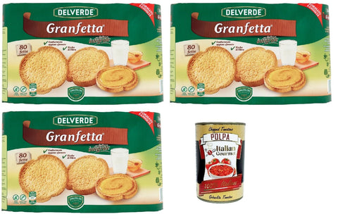 Delverde Granfetta Integrali Lot De 80 Sachets De Biscottate Integrali Avec Farine De Grains Entiers 3 X 600 G + Polpa Italian Gourmet 400 G