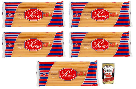 Russo Mezzanelli N°79 Lot De 5 Pâtes À Semoule De Blé Dur, 100 % Blé Italien, Paquet De 500 G + Boîte De 400 G