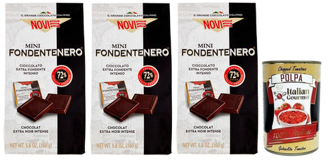 Lot De 3 Mini Fondenero Novi - Chocolat Foncé Intense - 72 % Cacao - Sachet De 160 G - Polpa Di Pomodoro Italien - Boîte De 400 G