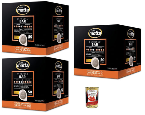 Caffè Motta Espresso Bar Cialde,Cialde Compostabili, Cialde Ese 44mm, 3x Box Lot De 50 Dosettes De Café + Italian Gourmet Polpa 400g
