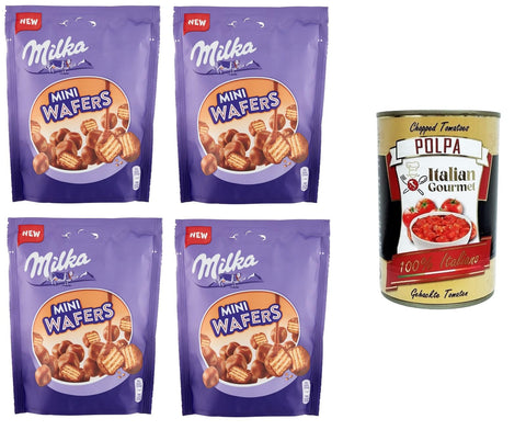 Milka Mini Plaquettes De Riz Ricoperto Di Cioccolato Al Latte Delle Alpi Gaufre Enveloppée De Chocolat Au Lait Des Alpes 4 X 110 G + Italian Gourmet Polpa 400 G