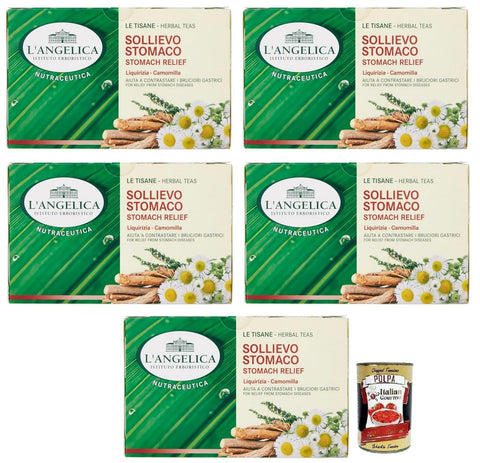 L' Angelica Tisana Sollievo Stomaco, Un Remède Contre Les Brûlures D'estomac, Tisane Avec Un Mélange De Réglisse Et De Camomille, Lot De 20 Filtres + Boîte Italienne Gourmet Polpa Di Pomodoro 400 G
