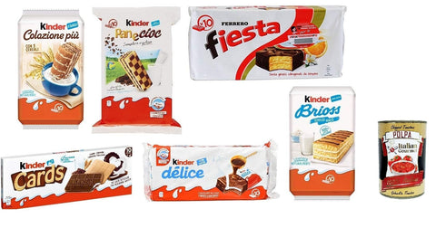 Test Pack Kinder Ferrero Brioss Colazione Più Panecioc Delice Snack Cards Fiesta + Italian Gourmet Polpa 400g