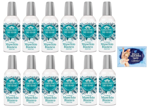 Giardino Dei Sensi Profumo Muschio Bianco Lot De 12 Parfums Pour Femme Musc Blanc 100 Ml + 1 Sachet De Talc Felce Azzurra 100 G