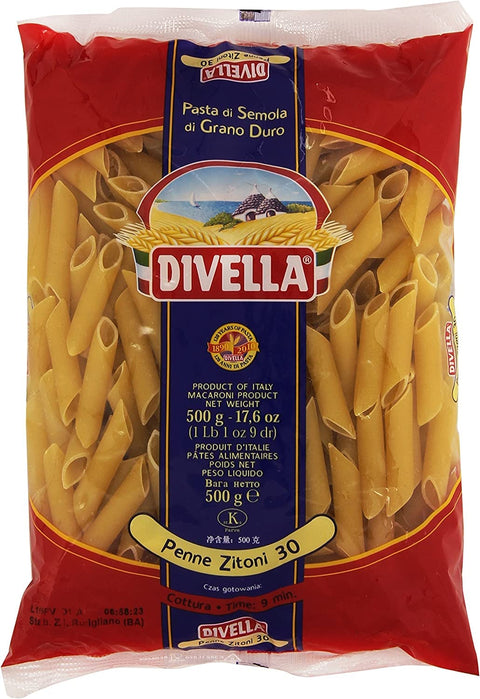 Lot De 5 Pâtes Divella 100 % Italiennes N° 30 Penne Zitoni 500 G