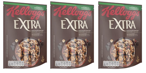 Kellogg's Extra Cioccolato E Nocciole Lot De 3 Flocons D'avoine Croustillants Au Chocolat Et Aux Noisettes 100 % Grains Entiers 375 G