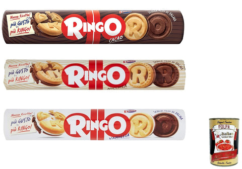 Pavesi Ringo Lot De 12 Biscuits À La Vanille, Au Cacao Et Aux Noisettes 12 X 165 G Biscuits Italiens Snack + Polpa Gourmet Italien 400 G