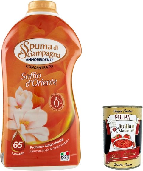 Spuma Di Sciampagna Lot De 3 Adoucissants Concentrés Soffio D'oriente 65 Lavages 1300 Ml + Italian Gourmet Polpa 400 G
