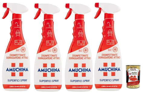 Amuchina Sgrassatore Attivo Superfici Spray Dégraissant Actif – Élimine Jusqu'à 100 % De Graisse Incrustée – Lot De 4 Sprays De 750 Ml + Italian Gourmet Polpa 400 G