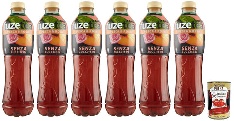 Fuze Tea Senza Lot De 6 Bouteilles Jetables En Pet Sans Sucre Thé Noir À La Pêche Et Aux Roses Sans Alcool Bouteille Pet Jetable 1,25 L + Italian Gourmet Polpa Di Pomodoro 400 G