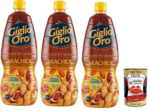 Carapelli Giglio Oro Olio Di Semi Di Arachide Huile Alimentaire 100 % Italienne 3 X 1 L + Polpa Italian Gourmet 400 G