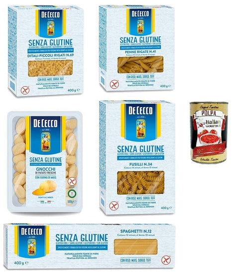 De Cecco Pasta Senza Glutine Set, Glutenfrei Pâtes Sans Gluten Nedeln 5 X 400g Testpket + Italian Gourmet Polpa 400g