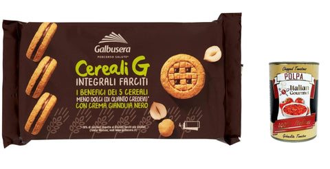 Galbusera Cereal G Lot De 3 Biscuits Entiers Remplis De Crème Gianduia, Biscuits Cookies 160 G + Italian Gourmet Polpa 400 G