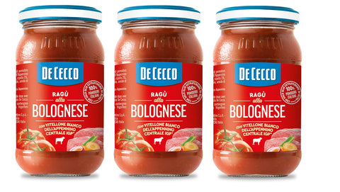 3 X De Cecco Ragù Alla Bolognese Con Vitellone Bianco Dell'appenino Centrale Igp Sauce Au Boeuf Blanc Du Centre Des Apennins Igp Avec 100% De Tomates Italiennes 190g