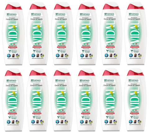 Vidal Bagnodoccia Protettivo Lot De 12 Flacons De Gel Douche À La Menthe Et Citron Vert 500 Ml