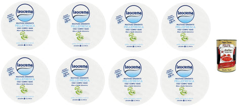 Leocrema Crema Idratante Multiuso Pellefresca Crème Hydratante Polyvalente Avec Aloe Vera Et Acide Hyaluronique, Idéale Pour Le Visage, Le Corps Et Les Mains, Peau Fraîche 8 X 150 Ml + Polpa Italian