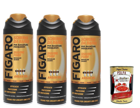 Figaro Mousse À Barbe À Huile D'argan - Pour Rasage Fréquent - Mousse À Barbe Douce Et Confortable - 4 X 400 Ml + Italian Gourmet Polpa 400g