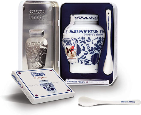 Fabbri Fabbri Amarena Coffret Cadeau (1 Vase Fabbri Opaline Amarena Amarena 600 G + 1 Cuillère En Céramique + 1 Livre De Recettes) Blanc Et Bleu 8001780498294