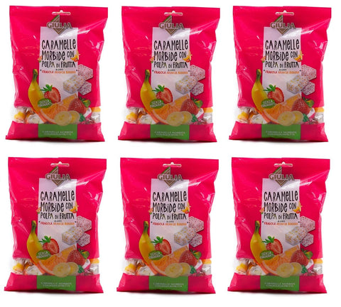 La Giulia Caramelle Morbide Con Polpa Di Frutta Lot De 6 Bonbons Doux Avec Pâte De Fruits Au Goût Fraise, Orange Et Banane 150 G