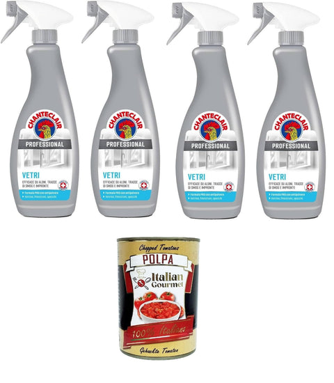 Chanteclair Professional Vetri, Efficace Contre Les Taches, Les Traces De Smog Et Les Traces De Doigts, 4 X 700 Ml + Italian Gourmet Polpa Di Pomodoro 400 G