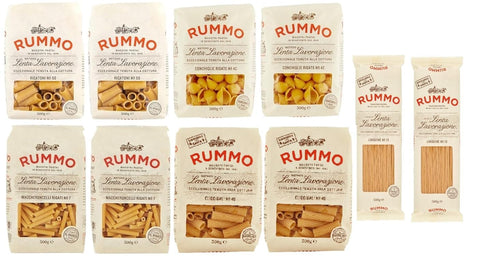 Pack Test Package Rummo Pasta Maccheroncelli - Rigatoni - Conchiglie Rigate - Lumachine - Tripoline, Pâtes Italiennes À Base De Sémine De Blé, Pâtes Italiennes 10x 500g + Italian Gourmet Polpa 400g