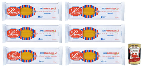 Russo Linguine N°80 Lot De 6 Pâtes À Semoule De Blé Dur, 100 % Blé Italien, Paquet De 500 G + Boîte De 400 G