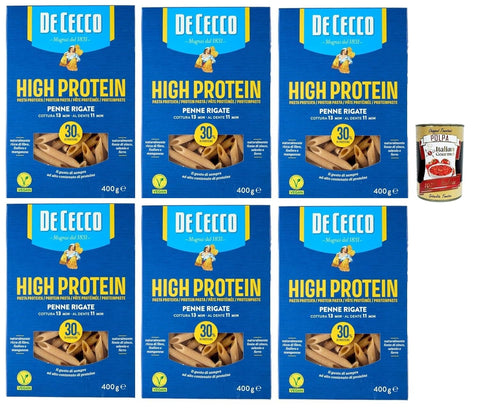 De Cecco Penne Rigate No. 41, High Protein, Pasta De Blé En Dur Italien, 6 Paquets De 400 G, Pâtes En Blé À 100% Italien, + Italian Gourmet Polpa 400g
