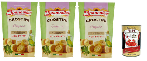Panealba Crostini Crostini Croûtons Orientaux Avec Origan Snack Salé Non Frit 3 X 100 G + Polpa Italian Gourmet 400 G