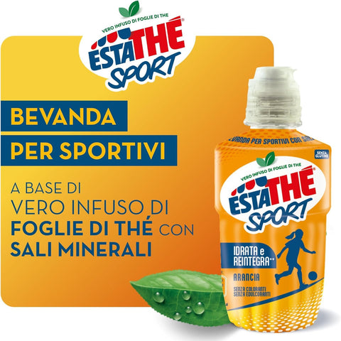 Estathè Sport Boisson sportive au thé à l'orange 12 x 250 ml – Boisson rafraîchissante à l'orange avec des minéraux et un bouchon sport pratique pour l'école, le bureau, l'entraînement, le football, le tennis et le fitness.