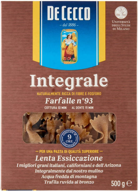 5 X Pâtes De Cecco Farfalle Integrali N. 93 Grains Entiers Italiens Nouilles 500 G