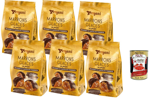 6x Vergani Marron Glacès in pezzi ricoperti al cioccolato fondente en morceaux enrobés de chocolat noir 170 g